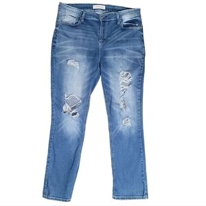 Hydraulic Hi-Rise Distessed Ripstop Women Size 18 Straight Leg Jeans Embellished